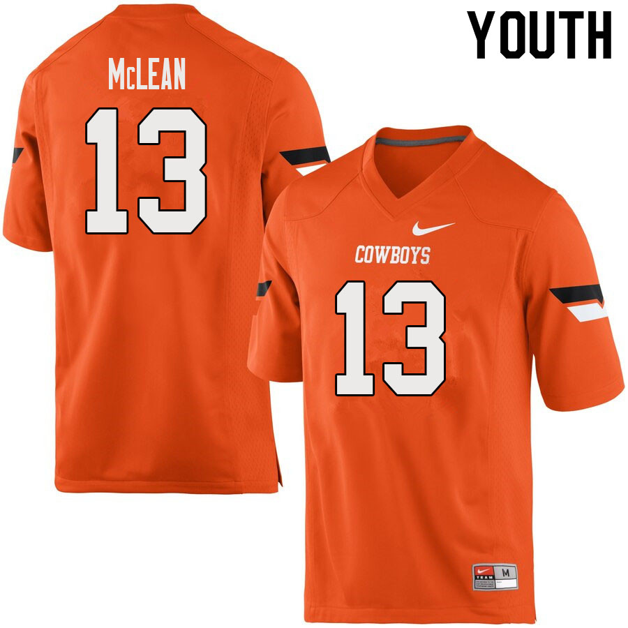 Youth #13 Nolan McLean Oklahoma State Cowboys College Football Jerseys Sale-Orange - Click Image to Close